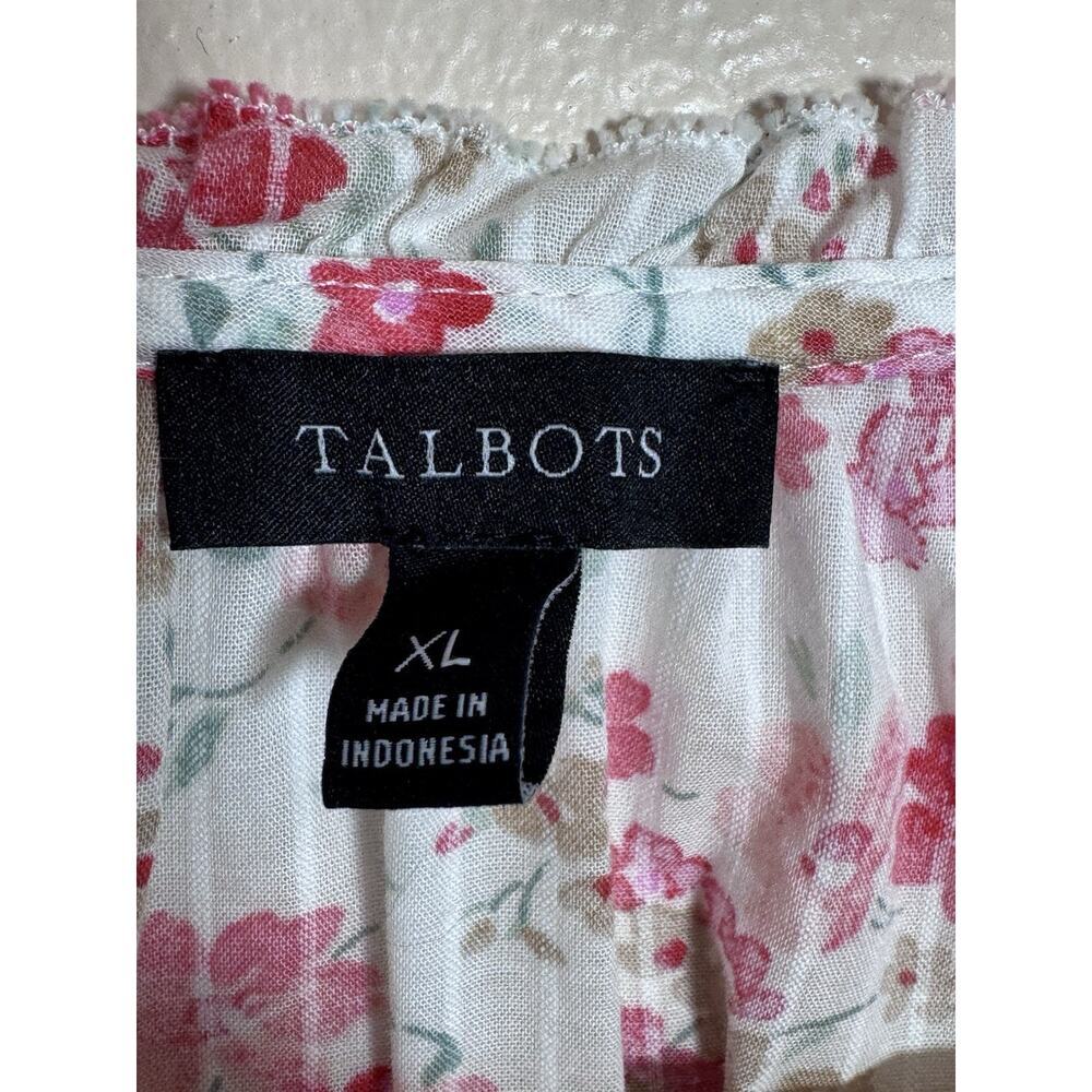 Talbots Womens Shirt XL Floral Cotton Coastal Beach Ruffle Pintuck Cottage - Picture 3 of 9